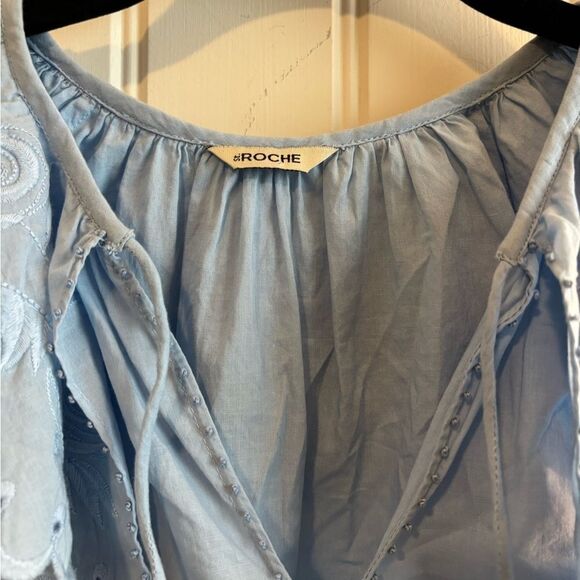 St Roche Virginia Sky Blue Women's Poplin Blouse with Eyelet Collar - Picture 3 of 12